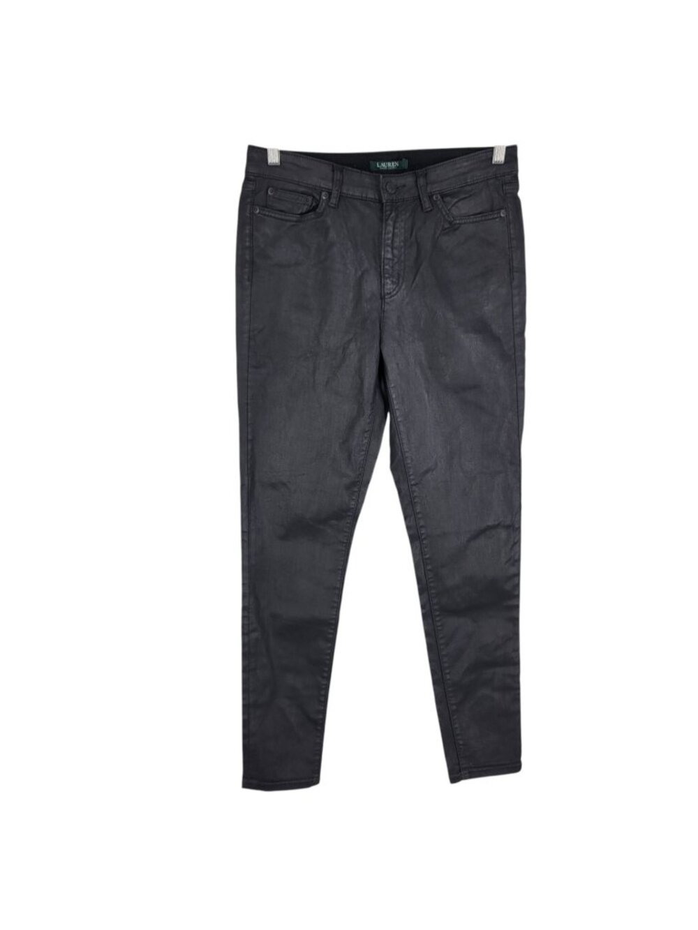 Lauren Ralph Lauren Size 8 Wax Coated Skinny Ankle Jeans Faux Leather Stretch